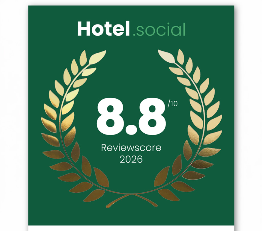 Grünes Hotel-Social-Bewertungssiegel mit 8,8 Punkten für das Hotel Lamm